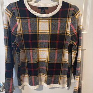 Tahari Women's Plaid Sweater - Black, Yellow, Pink